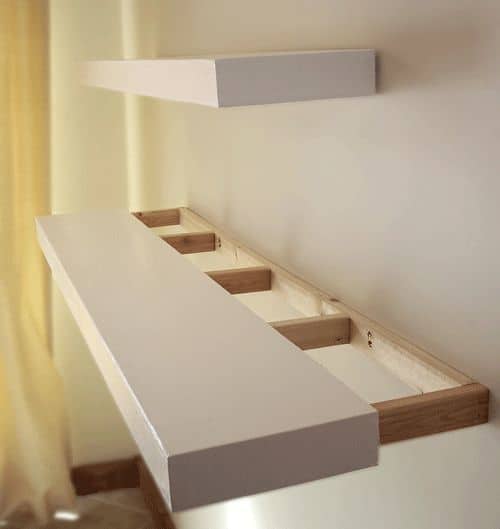 wood shelves with invisible grips