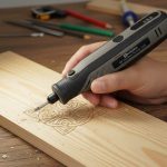 HARDELL 4V Cordless Rotary Tool engraving wood design in home workshop