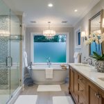 Luxurious custom bathroom with freestanding tub and modern fixtures