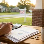 Family comparing the lowest mortgage rates in Alabama today on a laptop inside a new home