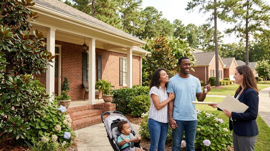First-time homebuyer meeting with mortgage lender about FHA loans in Alabama