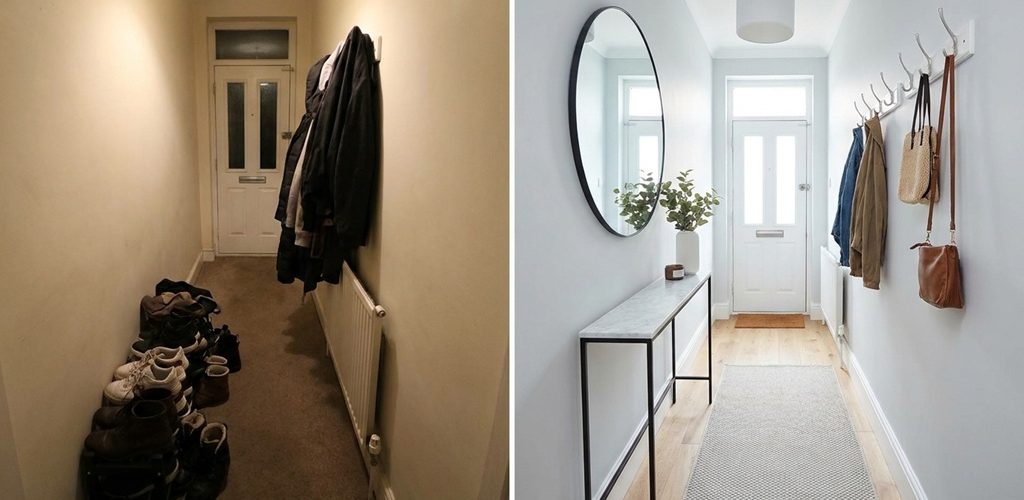 What can an entryway makeover achieve in a small hallway space?
