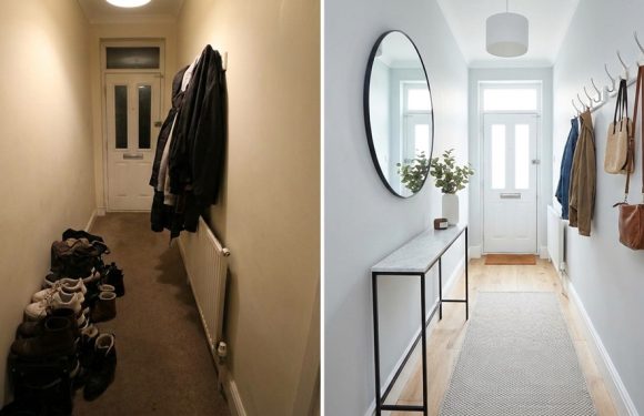 What can an entryway makeover achieve in a small hallway space?