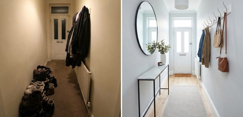 What can an entryway makeover achieve in a small hallway space?