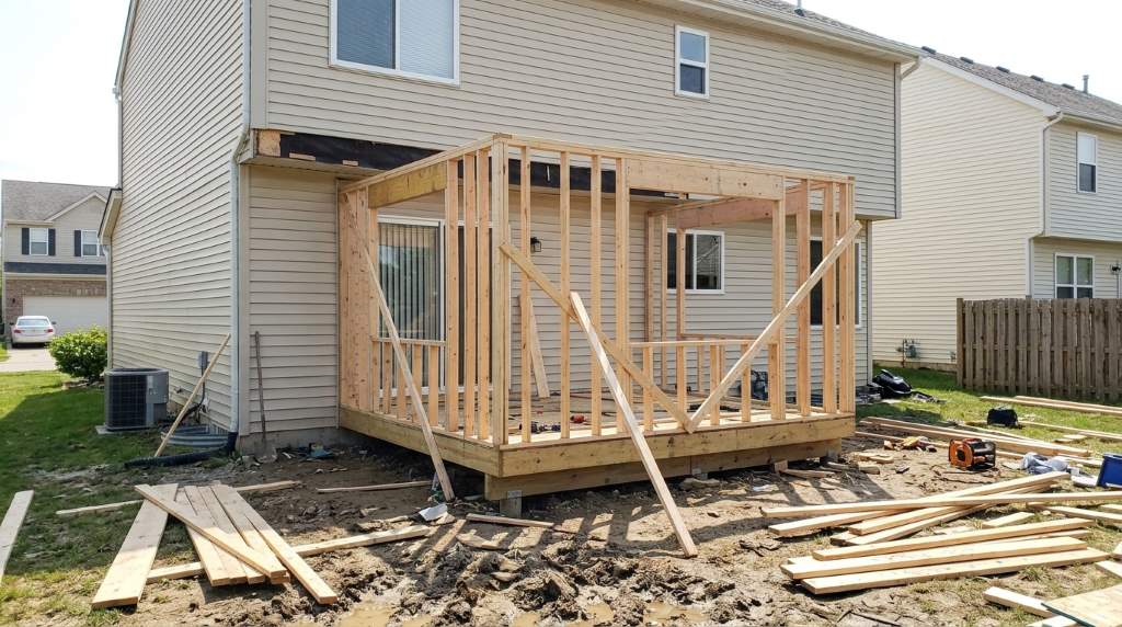 Home addition framing with engineered structural support in Asheville