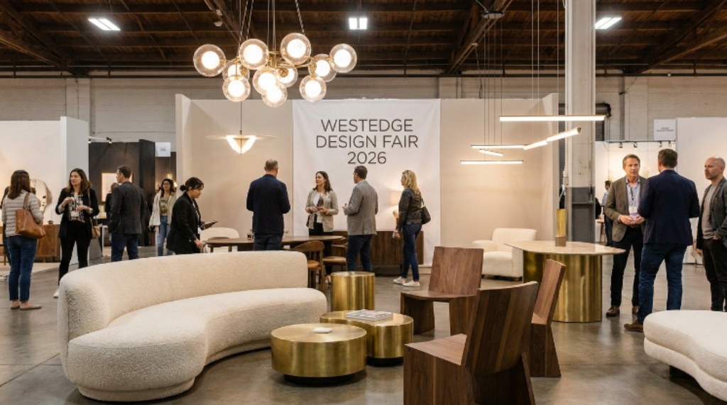 Elegant modern furniture and lighting displays at WestEdge Design Fair 2026
