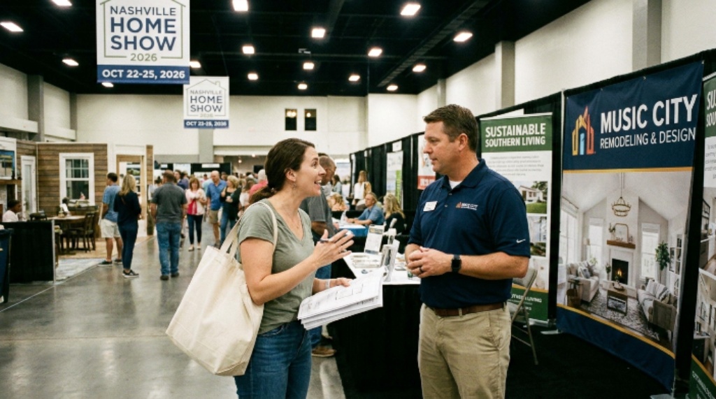Homeowner speaking with renovation expert at Nashville Home Show 2026