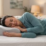 Contoured memory foam cervical pillow on a clean white bed