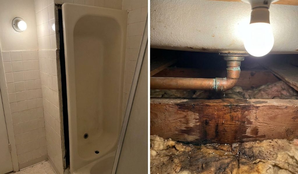 inspect perimeter caulk bead around tub base